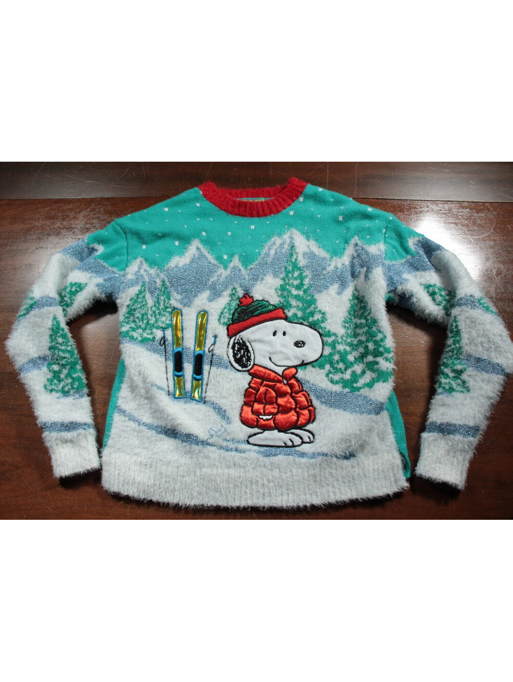 Women's Snoopy Christmas Sweater Holiday Peanuts XXS Ski Skiing